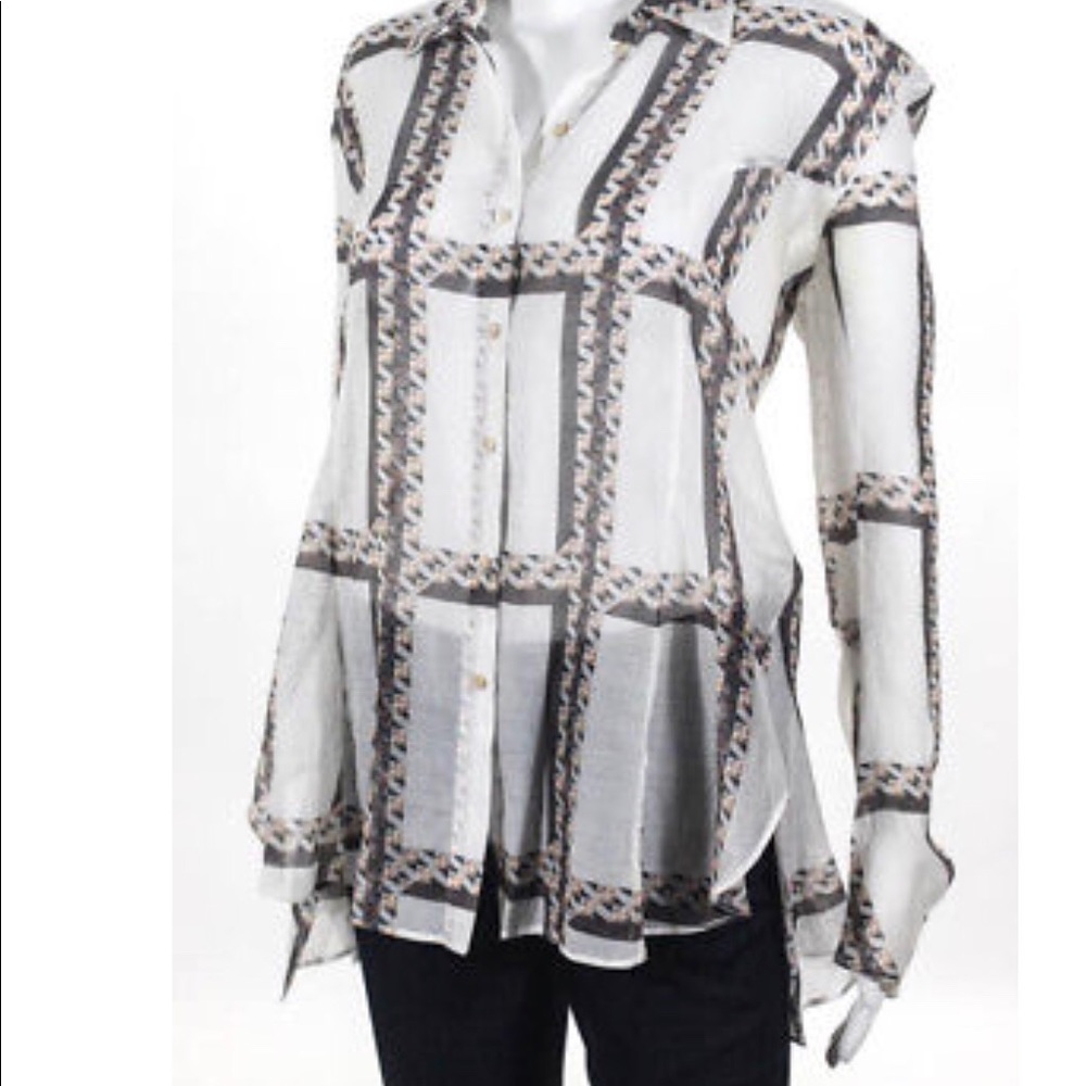 Theyskens Theory Printed Sheer Buttonup Blouse Szs - image 3
